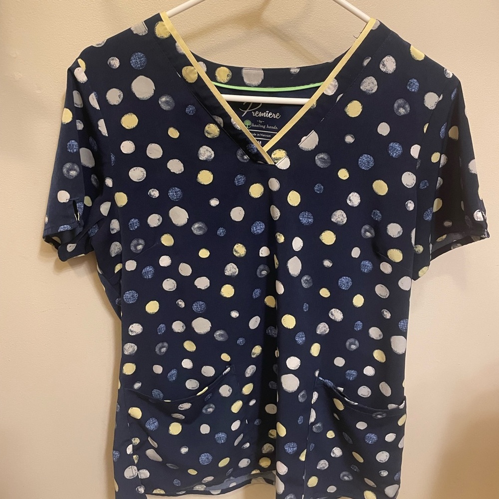 Healing Hands Navy Polka Dot Scrub Top